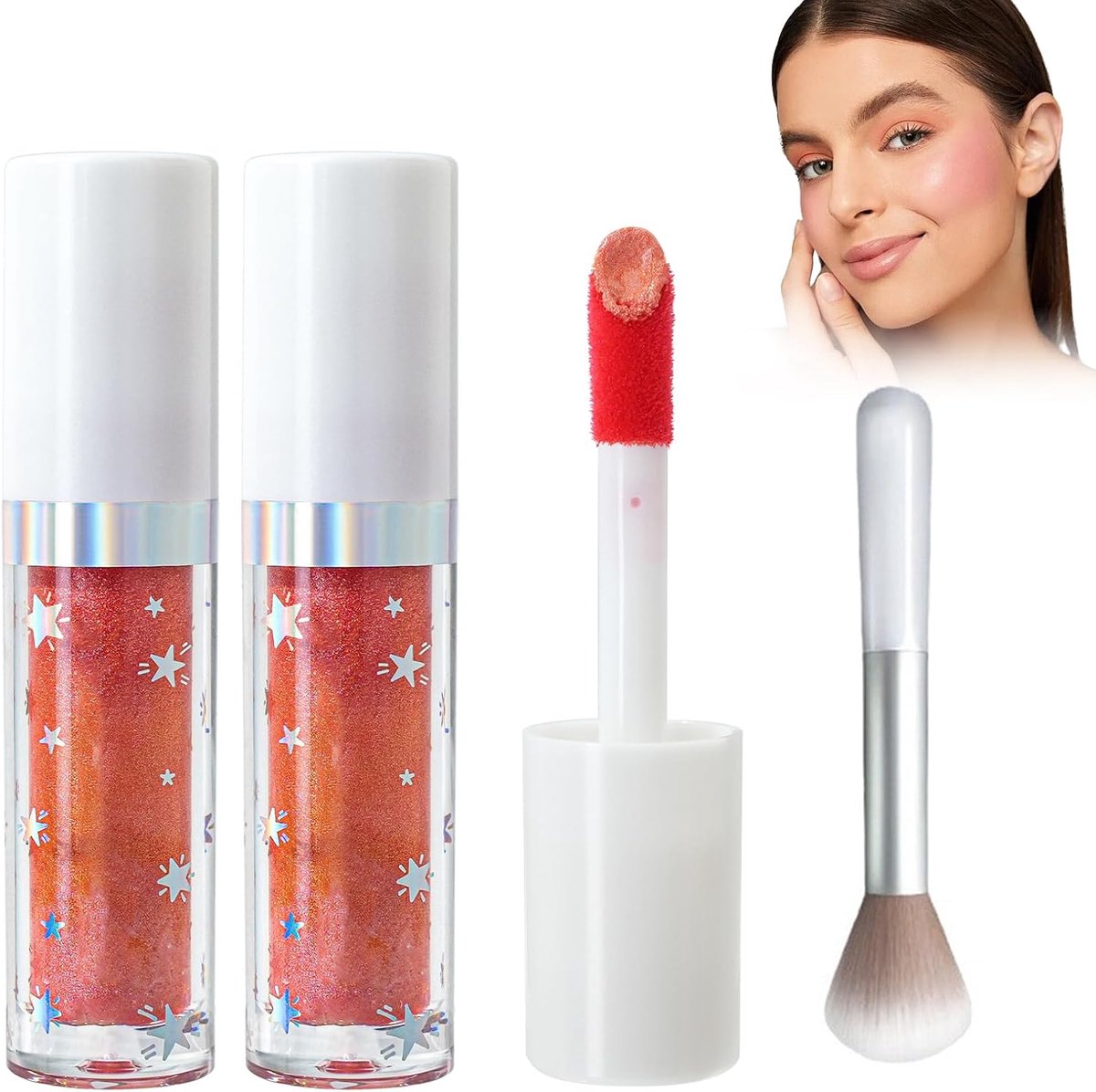 Rouge, vloeibare blush met glow, sterk gepigmenteerde vloeibare blush, inclusief blush-kwast, voor een natuurlijke, stralende afwerking en langdurig (01#, 2 stuks)