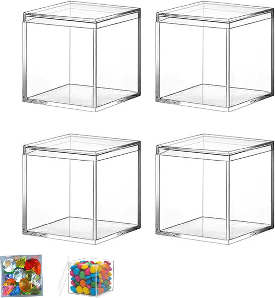 4 Stukken Kleine Transparante Vierkante Acrylbox, Acryl Doos met Deksel, Acryl Vierkante Container, Geschikt voor Kleine Sieraden, Snacks, Snoepjes
