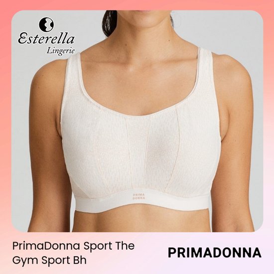 Crèmekleurige sportbeha van PrimaDonna met een subtiele textuur en panellijnen.