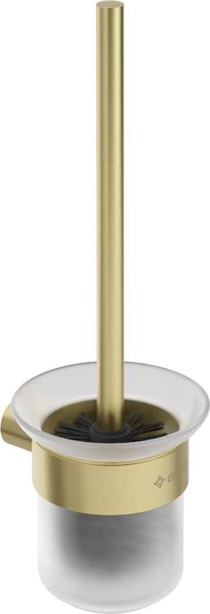 Sanifun Round WC-borstel met Wandhouder – Geborsteld Goud PVD – Melkglas en RVS – 35 cm