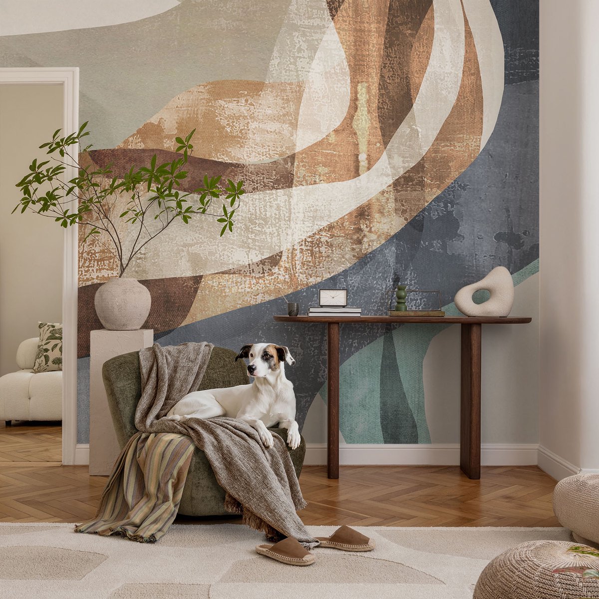 Coloray Vliesbehang - Grijs Snellijm Behang - 104x70 cm - Abstracte Compositie Fotobehang Vlies - Woonkamer behang Abstractie - Muurschildering - Hal behang