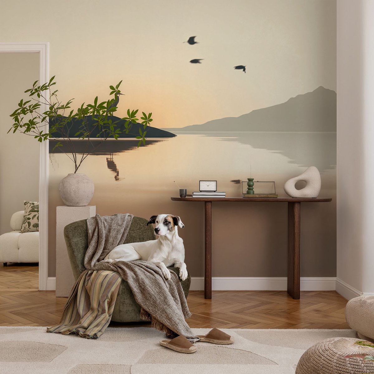 Coloray Vliesbehang - Wit Snellijm Behang - 104x70 cm - Ochtendstilte Muurschildering - Gang behang Landschappen - Fotobehang Vlies - Gang behang