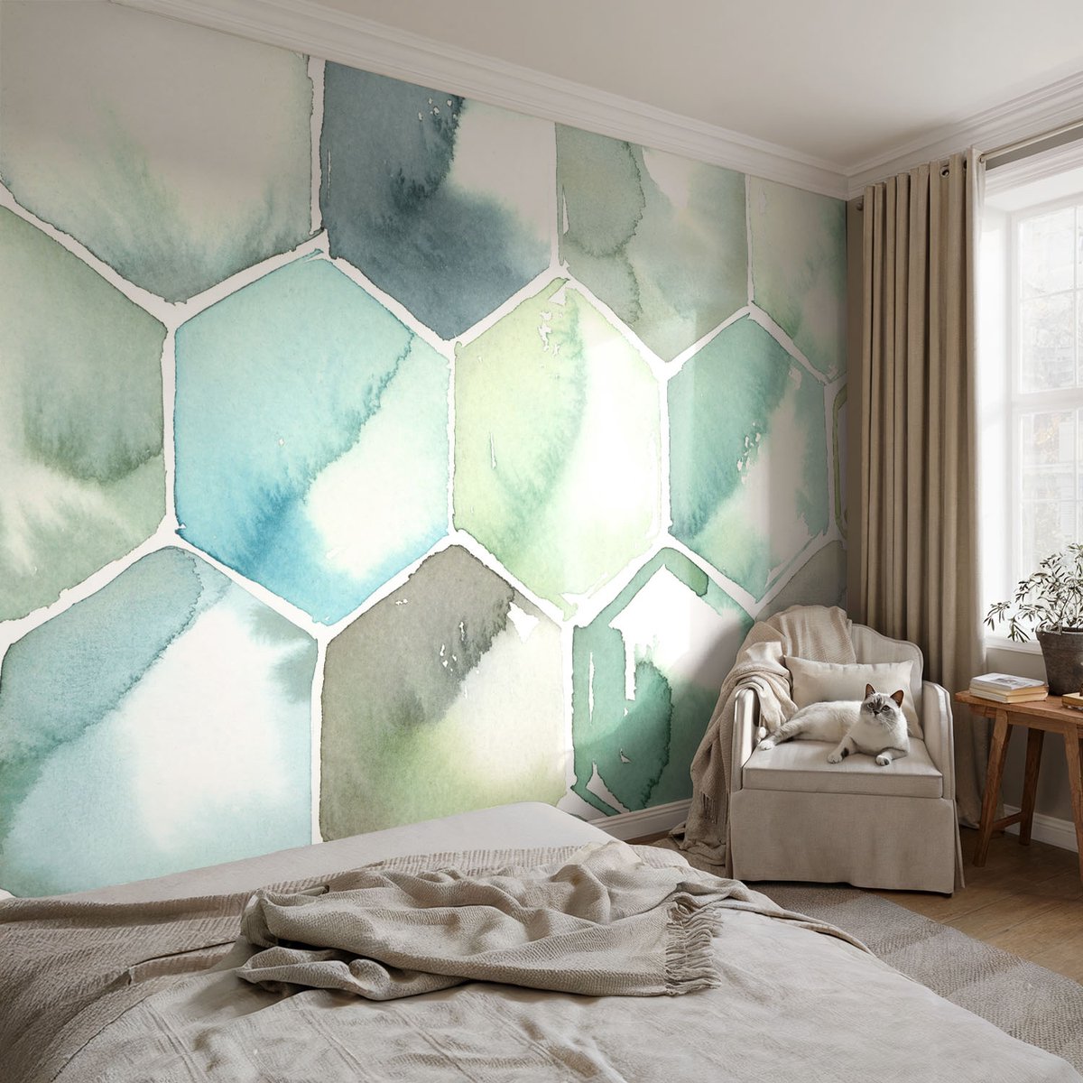 Coloray Vliesbehang - Groente Snellijm Behang - 104x70 cm - Pastelkleurige Zeshoeken Fotobehang Vlies - Woonkamer behang Achtergronden En Patronen - Muurschildering - Hal behang