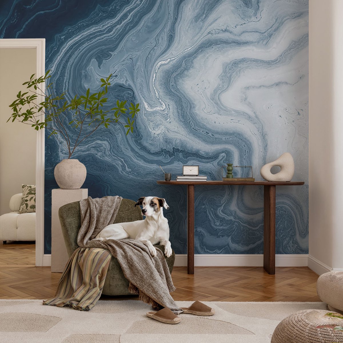 Coloray Vliesbehang - Marine Snellijm Behang - 104x70 cm - Blauwe Golven Muurschildering - Gang behang Abstractie - Fotobehang Vlies - Slaapkamer behang