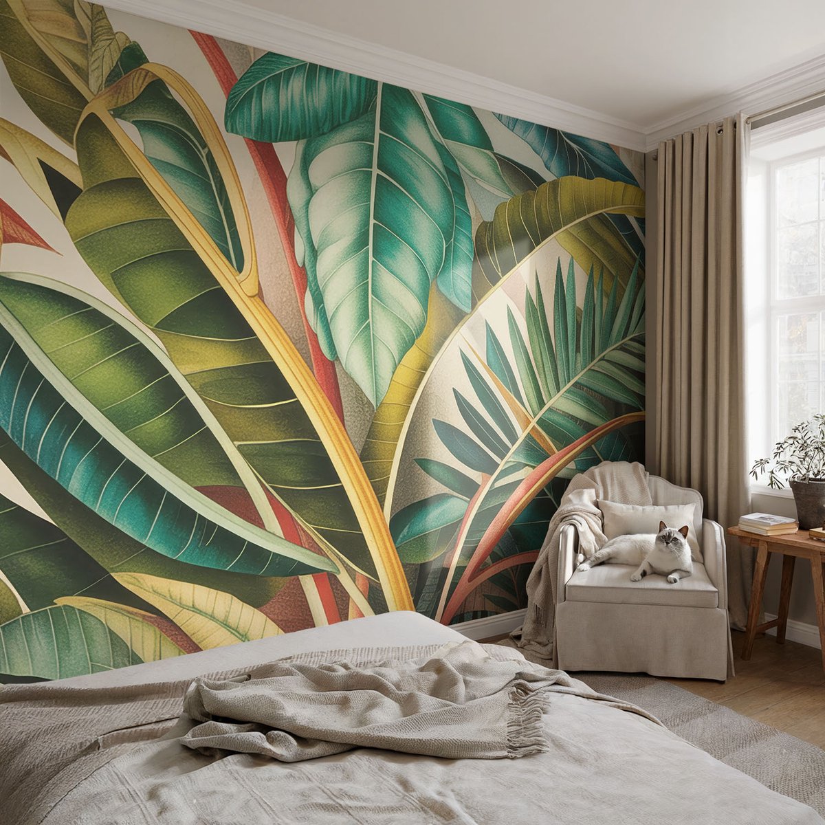 Coloray Vliesbehang - Groente Snellijm Behang - 104x70 cm - Exotische Bladeren Muurschildering - Gang behang Bloemen En Planten - Fotobehang Vlies - Slaapkamer behang