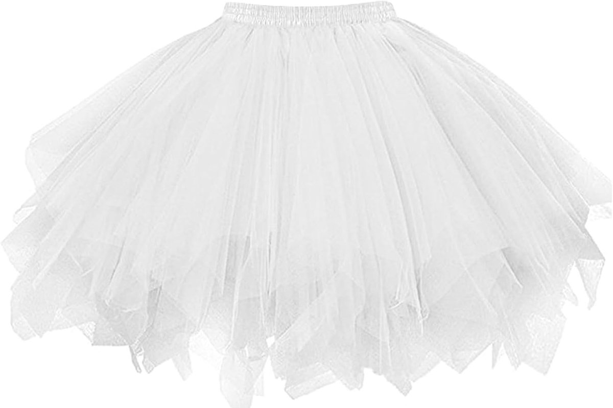 Tutu Rok Voor Dames, Korte Ballet, Vintage Dansrok, Volwassenen, Gelaagde Tutu, Elastisch Rok, Pluizige Feestrok, Rave-Verkleedkostuum (DE/NL/SE/PL, Taillemaat, 32, Regular, Regular, White)