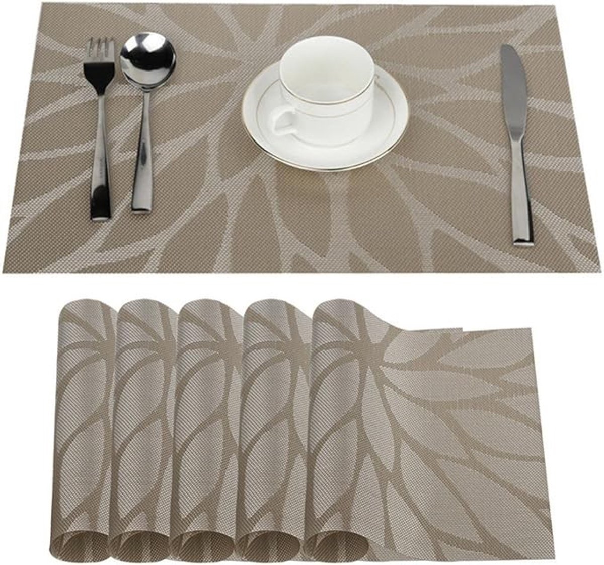 Livatto Set van 6 Placemats 45x30cm Antislip Afwasbaar PVC Hittebestendig Taupe