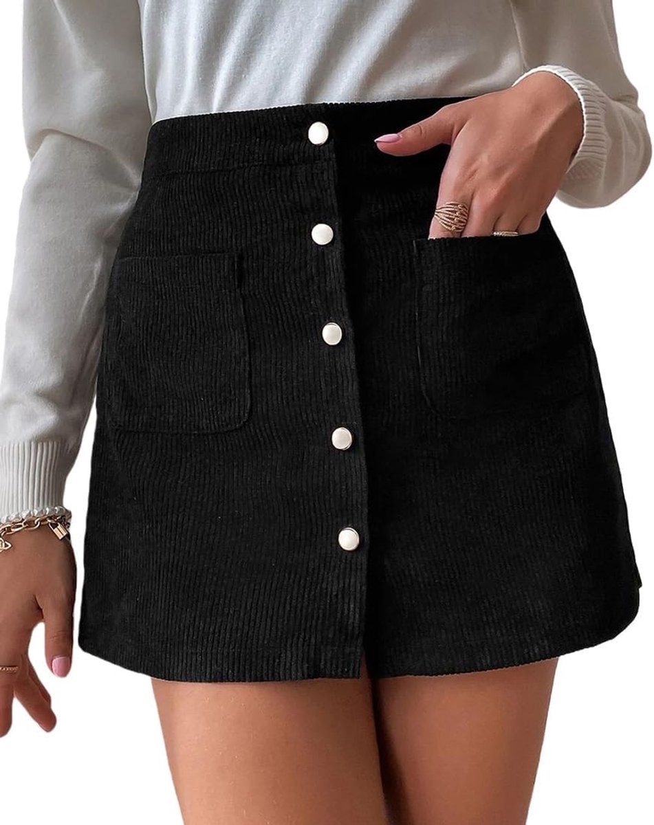Geribbelde minirok voor dames, herfst, winter, vintage, slanke pasvorm, elegant, A-lijn, korte minirok met elastische taille, rekbaar, voor casual en sexy outfit