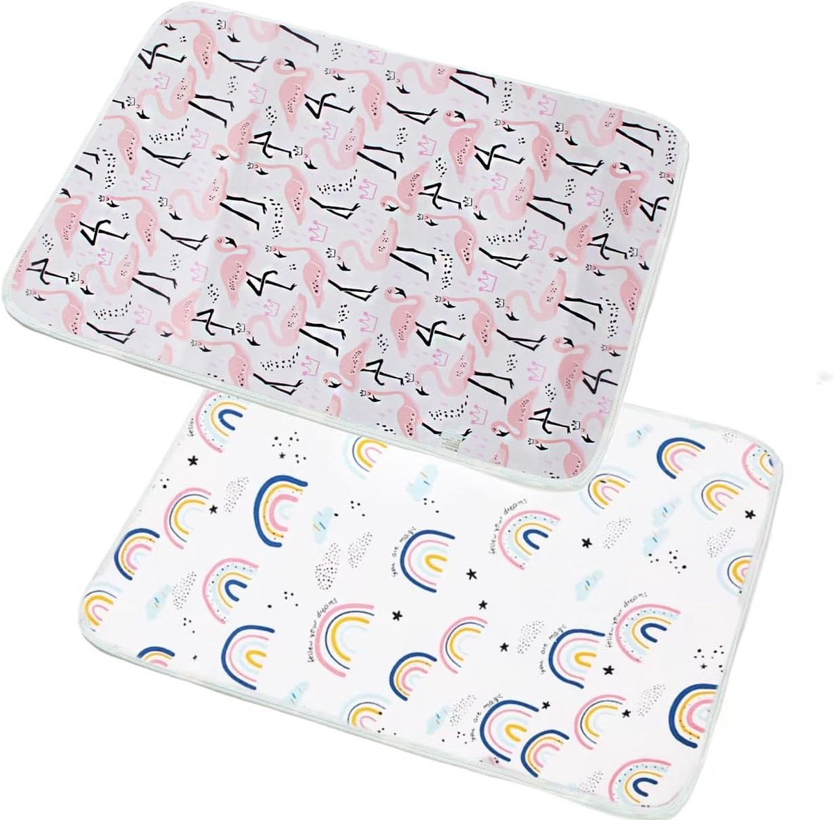 Aankleedkussen voor baby's, 2 stuks, wasbaar, voor baby's en peuters, waterdicht, ademend, herbruikbaar, regenboog, 50 x 70 cm