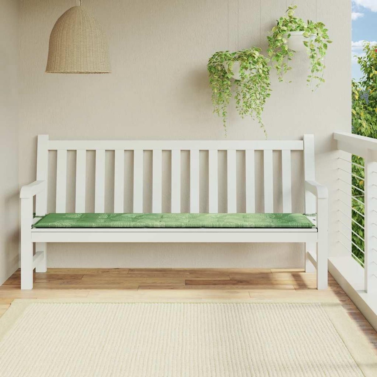 Tuinbankkussen met bladpatroon, 200 x 50 x 4 cm, waterafstotend, ademend Oxford-weefsel met antislip veters, zachte bekleding voor optimale