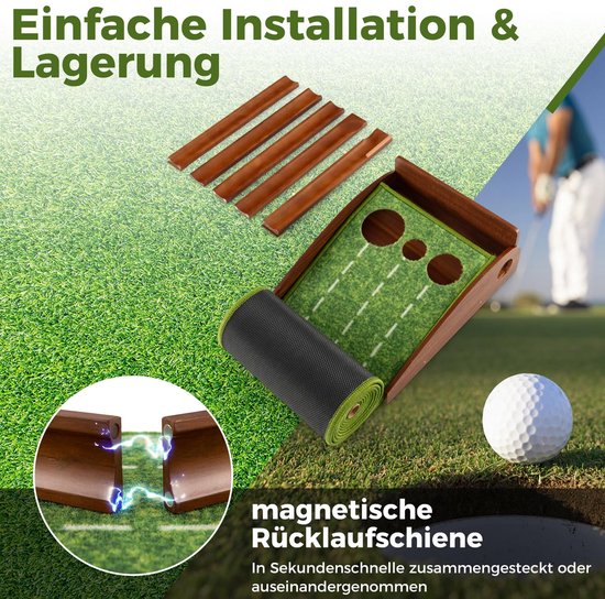 Golf Putting Mat Putting Training Hulpmiddel met Automatische Balterugloop 3 Maten Gaten en 3 Golfballen voor Binnen- en Buitentraining van GOLF — afbeelding 3