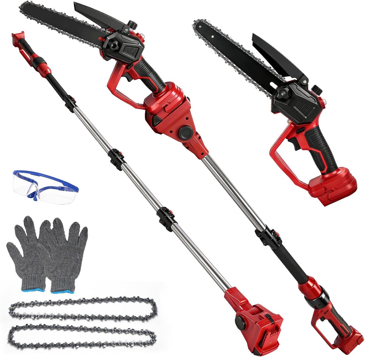 2-in-1 kettingzaag en snoeier, accu compatibel met Milwaukee 18 V (zonder accu), verlengstang tot 4,5 m, borstelloze motor, 8 inch elektrische takkenzaag, boomzaag met telescoop voor boomtakken