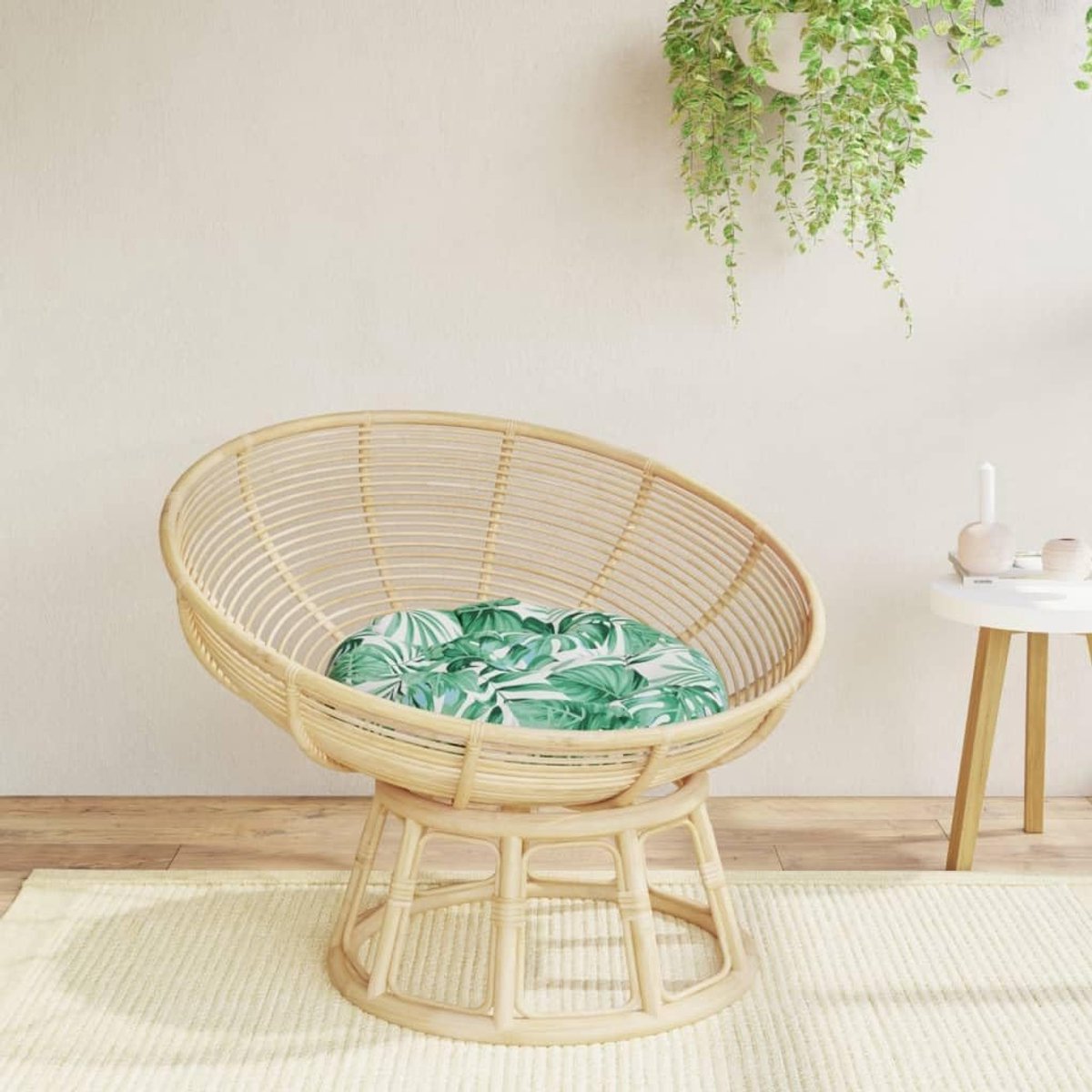 Kussen met bladpatroon, diameter 60 x 11 cm, van Oxford-weefsel, 1 stuk, waterafstotend en antislip, voor tuinmeubelen en binnen, zachte holle vezelvulling, duurzaam