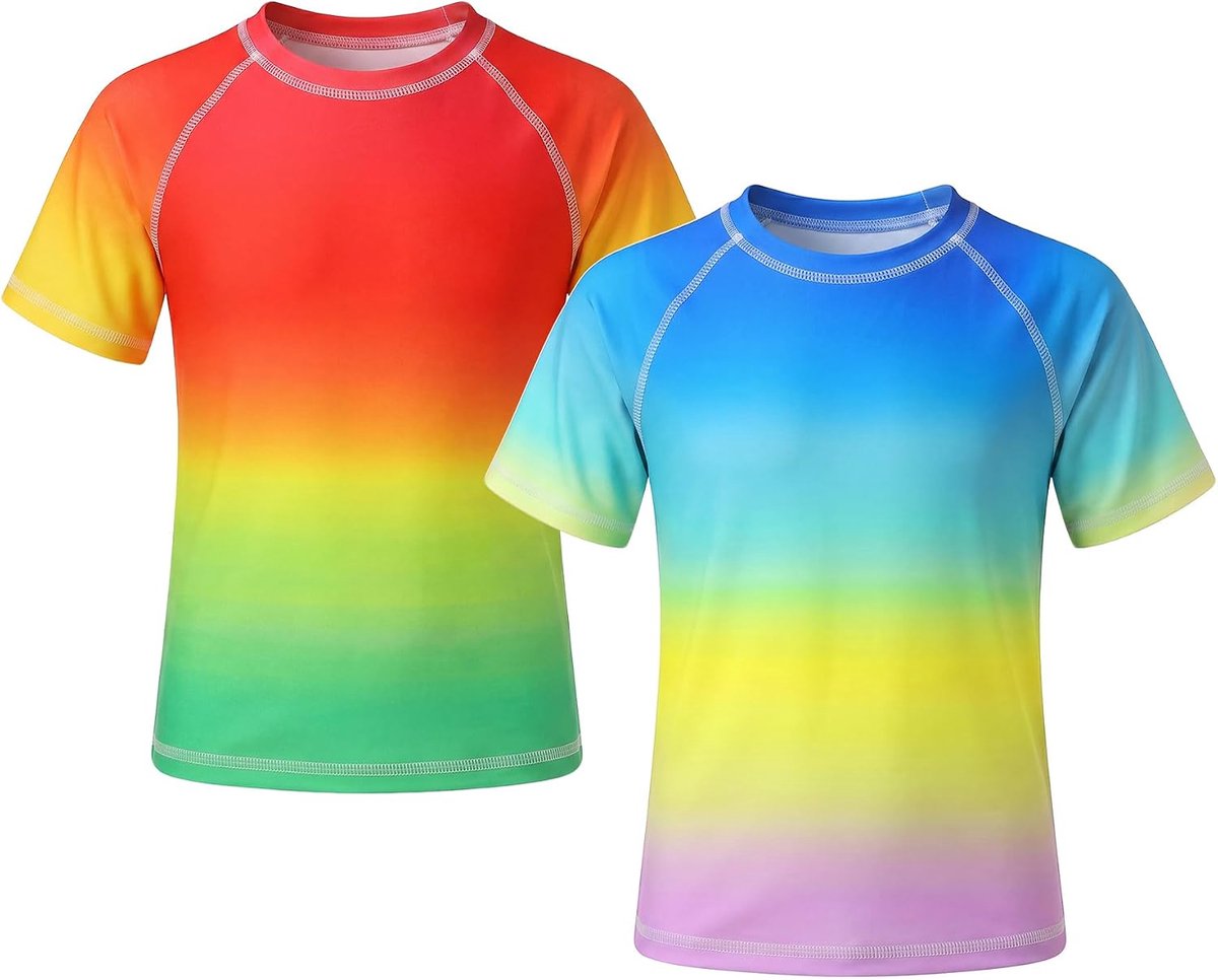 Vest zwemshirt met korte mouwen voor jongens, set van 2, sneldrogend shirt met zonbescherming voor kinderen van 3-11 jaar