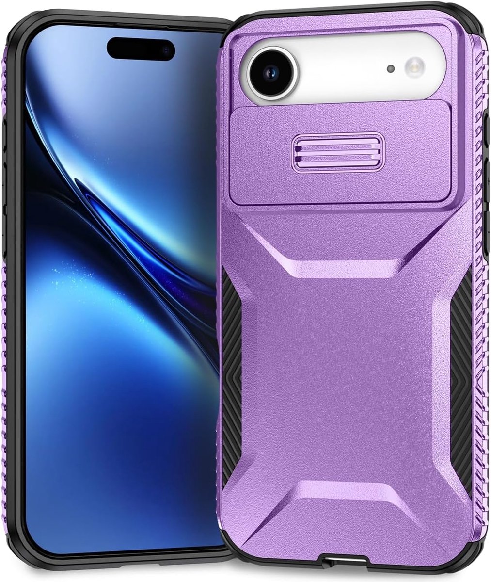 Hoesje voor iPhone 17 Air hoesje met Schuifdeksel voor camera, Militair beschermingsniveau anti-slip. Ultrasterke schokbestendige beschermhoes voor iPhone 17 Air paars