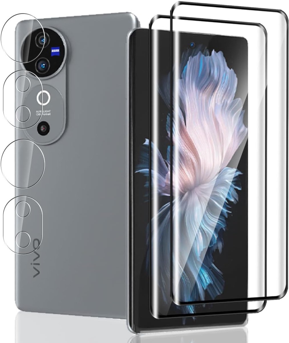 2 stuks beschermfolie voor VIVO V40 5G pantserglas + 2 stuks camera beschermglas, hardheid 9H/blaasjesvrij beschermglas, displaybeschermer voor VIVO V40 5G - HD gehard glas