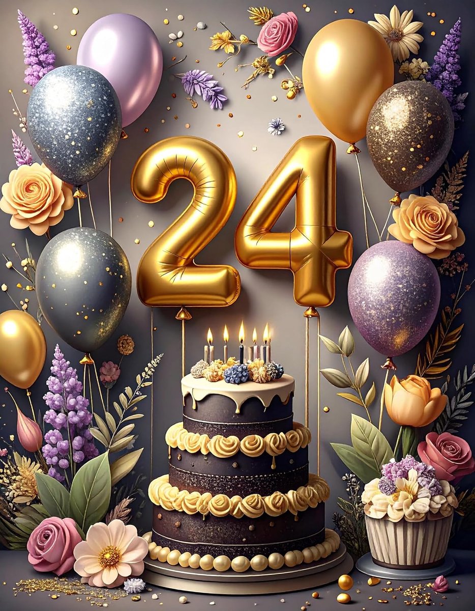 Verjaardagskaart 24 jaar, 24e verjaardag, chocoladetaart