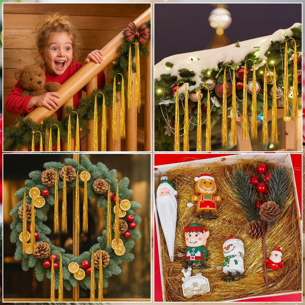 5000 strengen, lametta, ijspegels, kerstboom, glitterdecoraties, glinsterende lamettafolie, franjes voor thuis, feest, verjaardagsfeest, bruiloft (goud) – foto 5