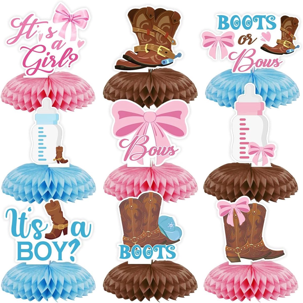 9 Stuks Laars Of Strik Middenstuk Genderonthulling Wafelversiering, Laars Middenstukken Versiering Benodigdheden Voor Tafels, Gepersonaliseerde Western
