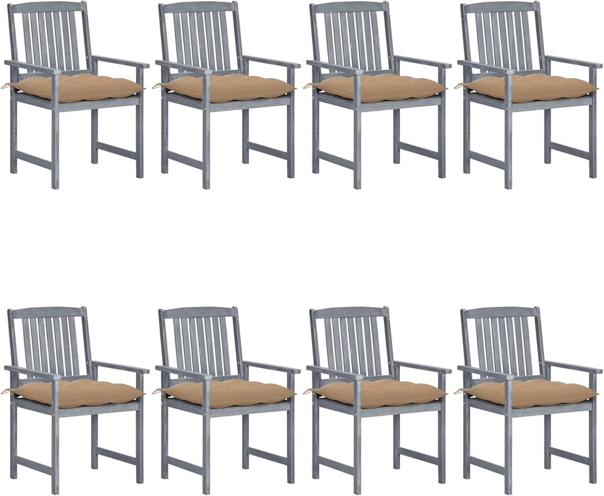 Set 2/4/6/8 stuks eetkamerstoelen voor de tuin van massief hout met armleuningen, 61 x 57 x 92 cm, kussen 7 cm, tuinstoel voor buiten van hout, tuinstoelen met armleuningen