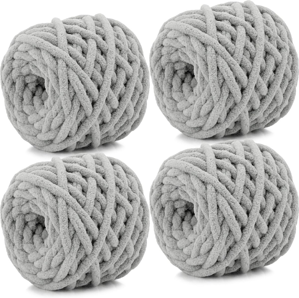4 stuks grof garen voor haken en breien (lichtgrijs)