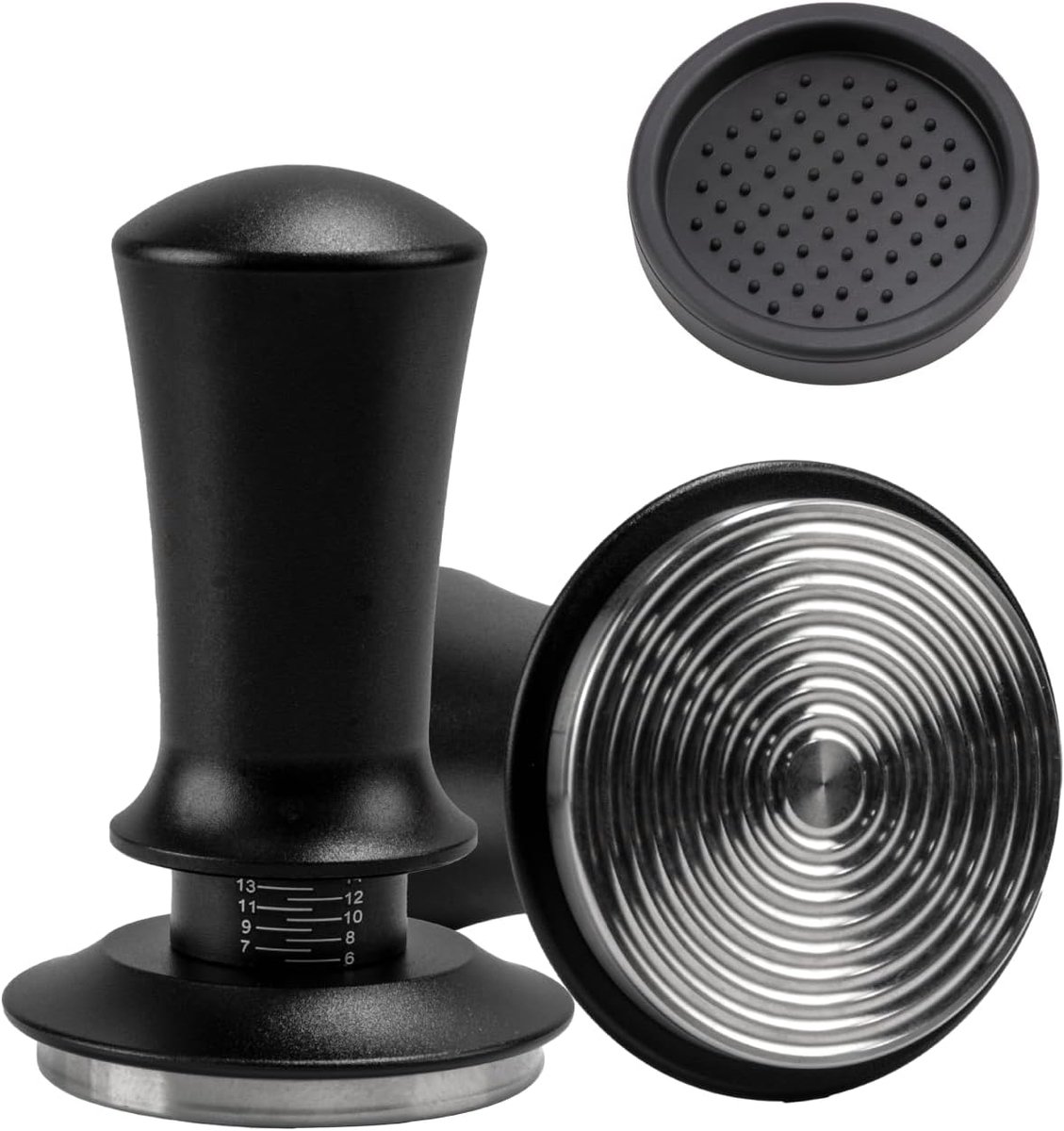 51 mm, koffiepoederpers, verstelbare koffiepoederpers, poederpers met instelbare schaal, accessoires voor koffiezetapparaat + siliconen (zwart, 51 mm)