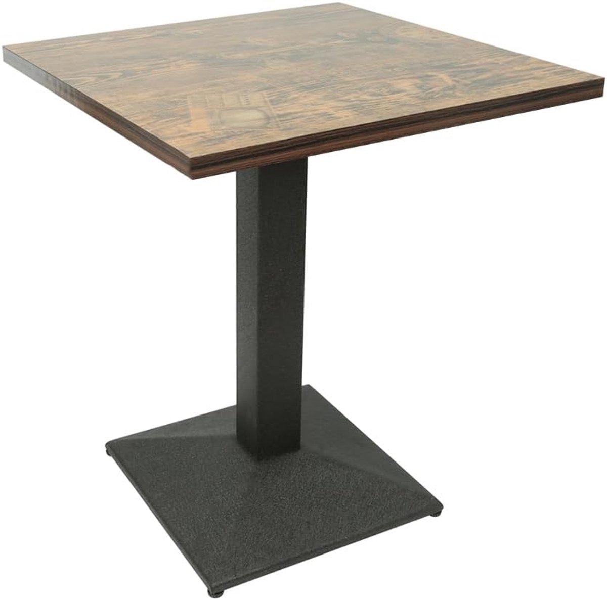 Eettafel voor 4 personen, industriële keukentafels van hout en ijzer, vierkante tafel voor bar, bistro, eetkamer, keuken en woonkamer (bruin-zwart φ60 x 75 cm, houtnerf)