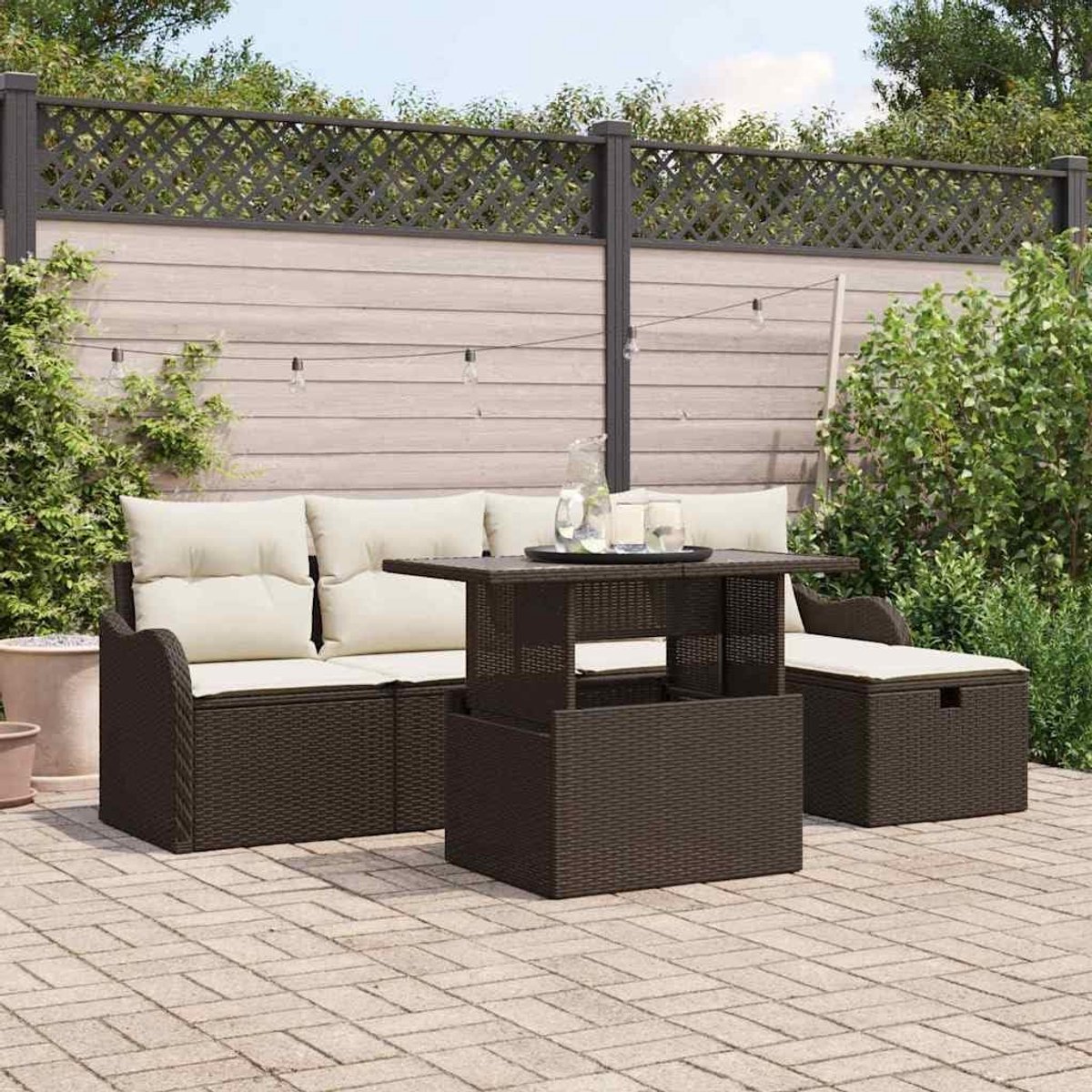 Rotan gecoat staal Terras moderne rechthoekige set Naturel