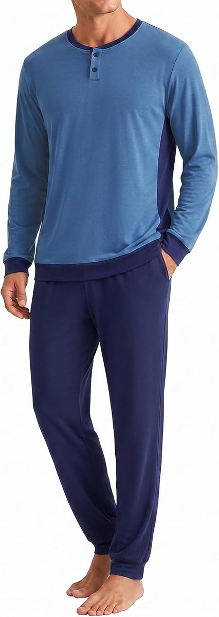 Pyjama met lange mouwen voor heren, katoen