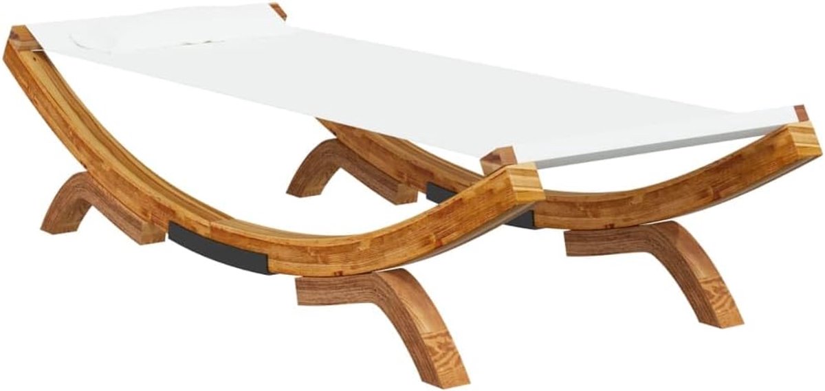 Loungebed zonnebed 100x188 cm van massief beukenhout met crèmekleurig kussen voor tuin en terras