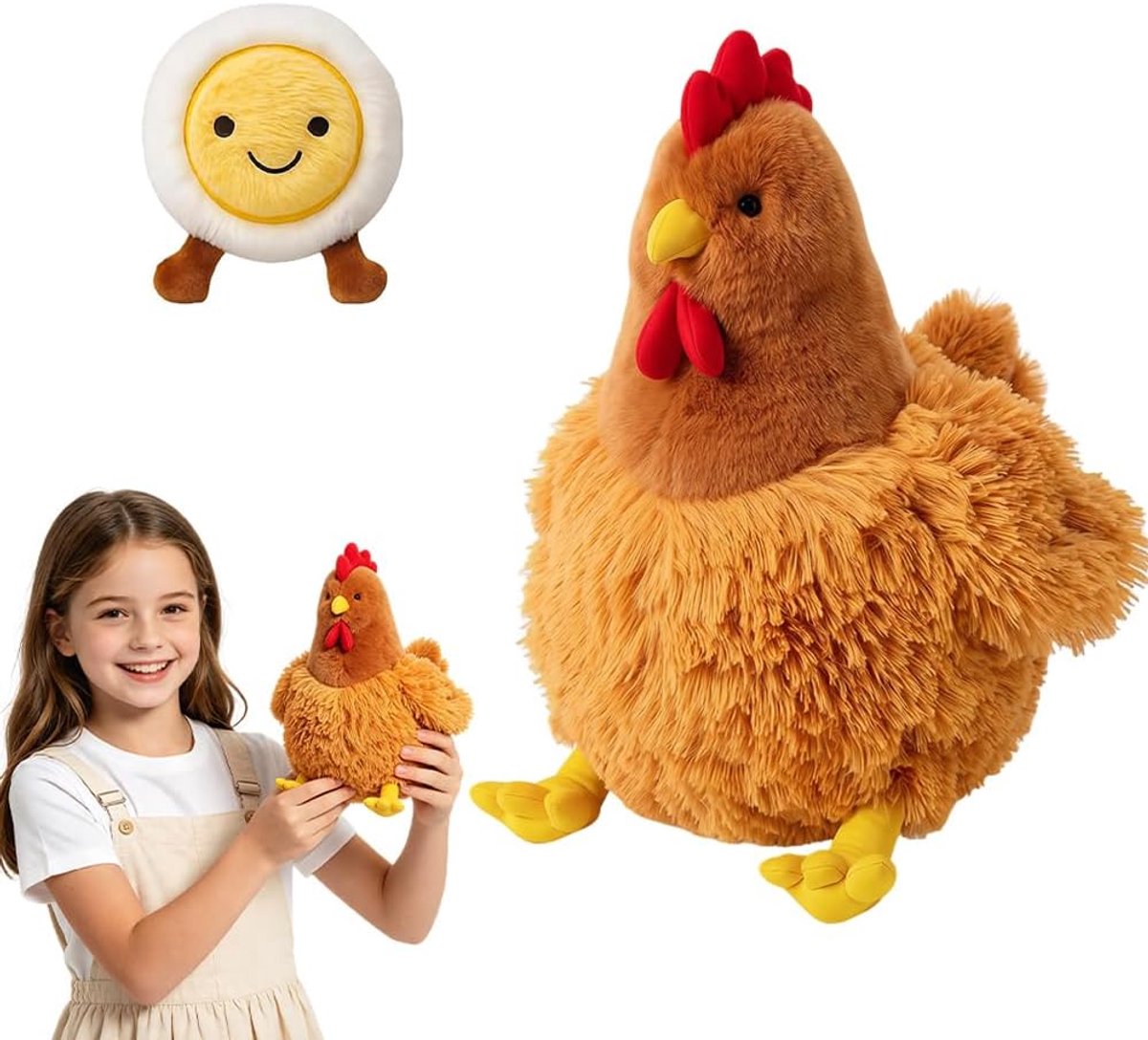 2 stuks kip knuffeldieren, 25 cm Kawaii realistische kip pluche tie met ei