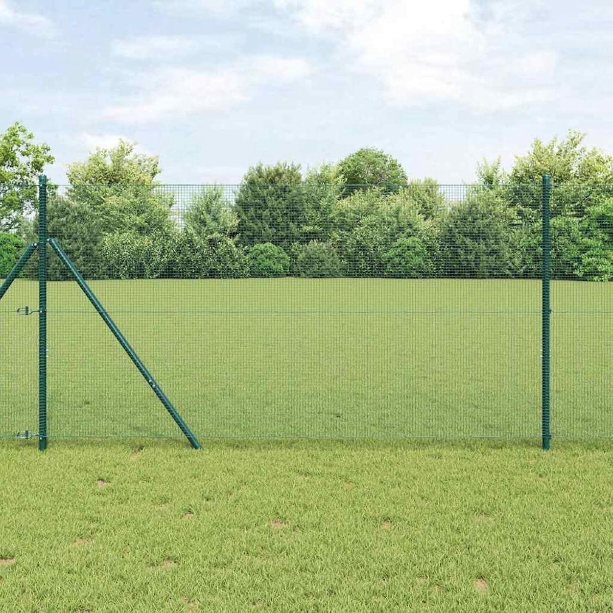 Hekpalen, set van 2 groen, metaal, 10 x 1 m, duurzaam, tuinhek, draadomheining voor hekken, groentebedden, kippenhokken, weidegrond