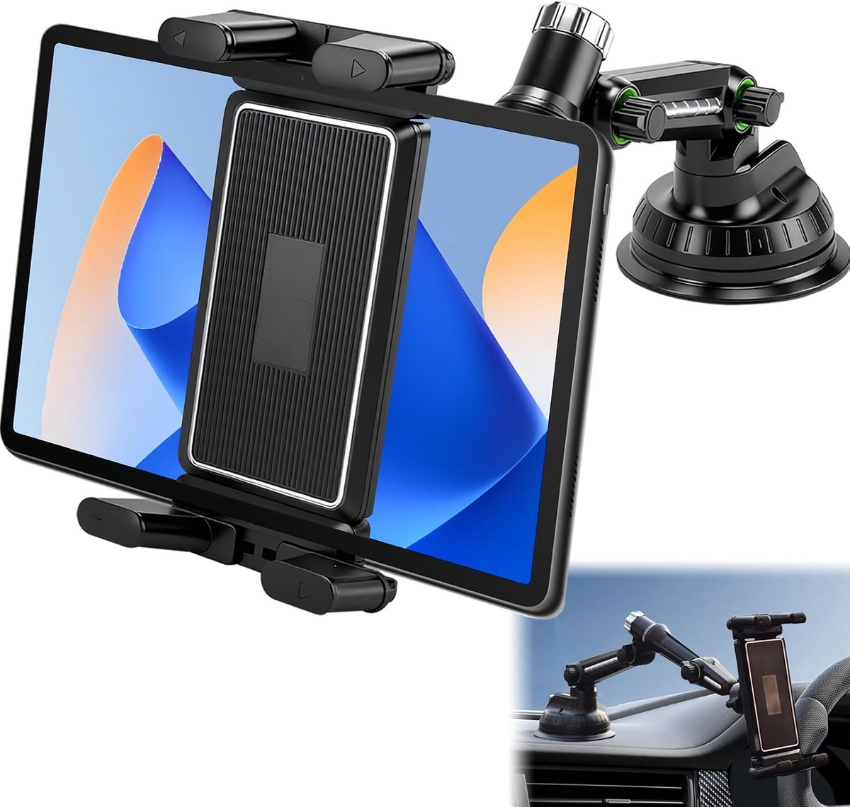 Tablethouder voor auto, 360° draaibare autohouder voor, universeel, voorruit, dashboard, tablethouder, verstelbare tablethouder, compatibel met IPadAir/Mini, Android tablets, 15 - 33 cm
