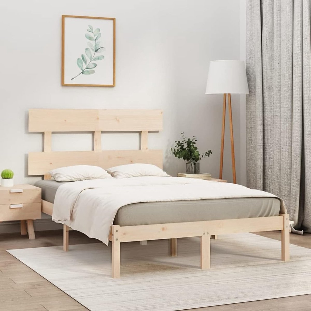 Bedframe, bedframe, bedframe, eenpersoonsbed, tweepersoonsbed, modern, met hoofdeinde, van massief grenenhout, met lattenbodem van hout, bed met net, Frans bed