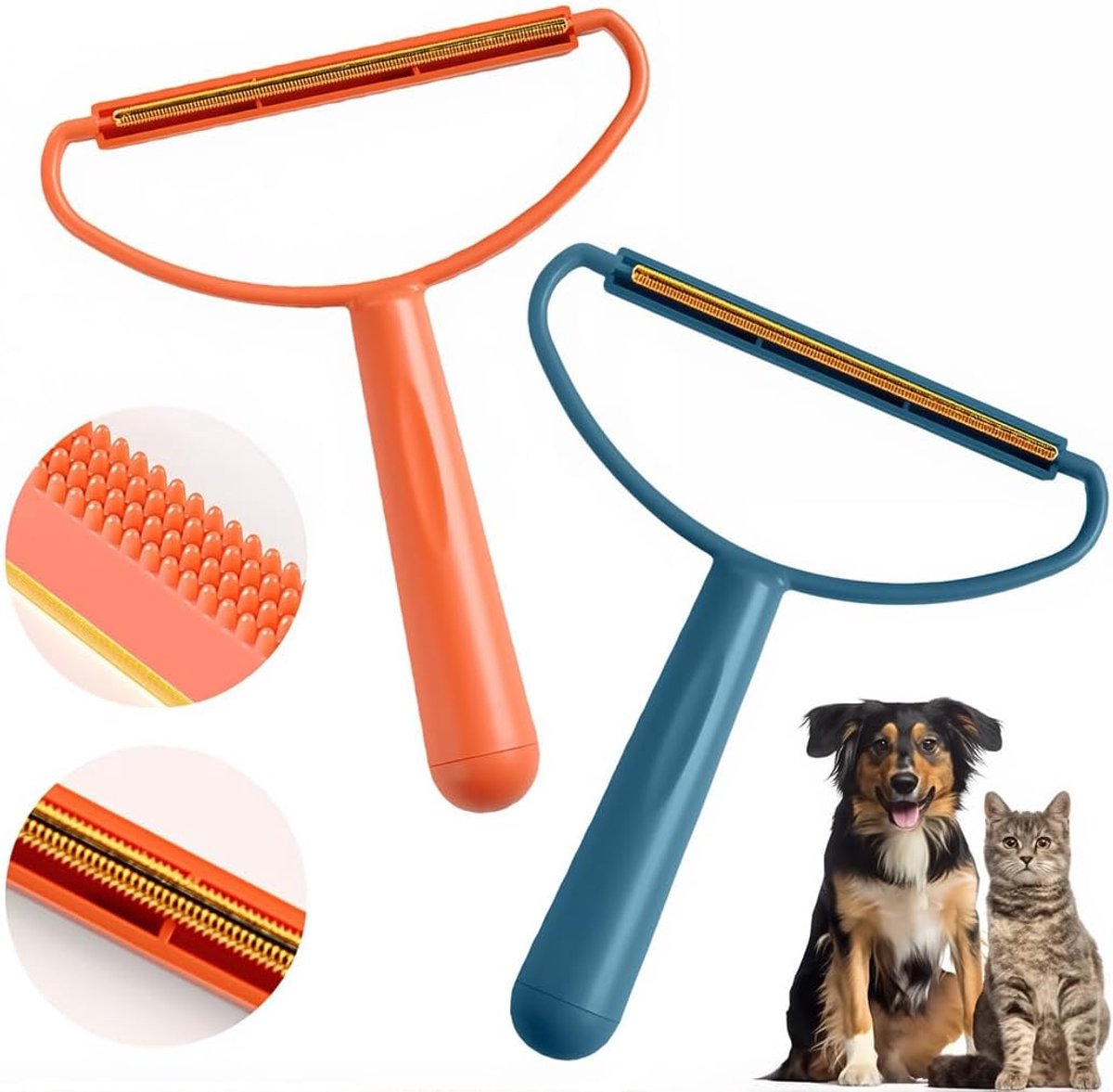 pluisscheerapparaat, herbruikbaar, pluisverwijderaar voor katten en honden, draagbare pluisverwijderaar voor truien, kleding en tapijt, 2 stuks (oranje en blauw)