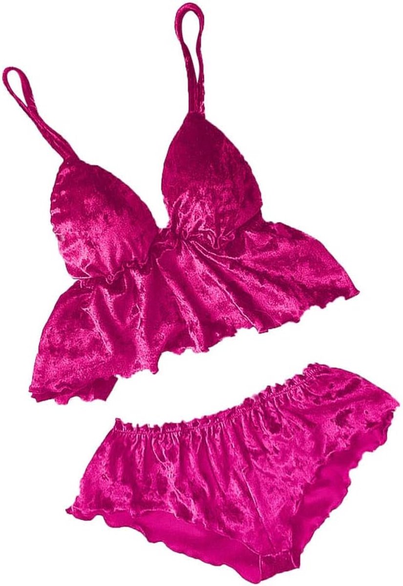 Sets met nachtmode & ochtendjas Vrouwen V-hals Sexy Pyjama Strik Shorts Sexy Slipje Lingerie Set-Pink_S