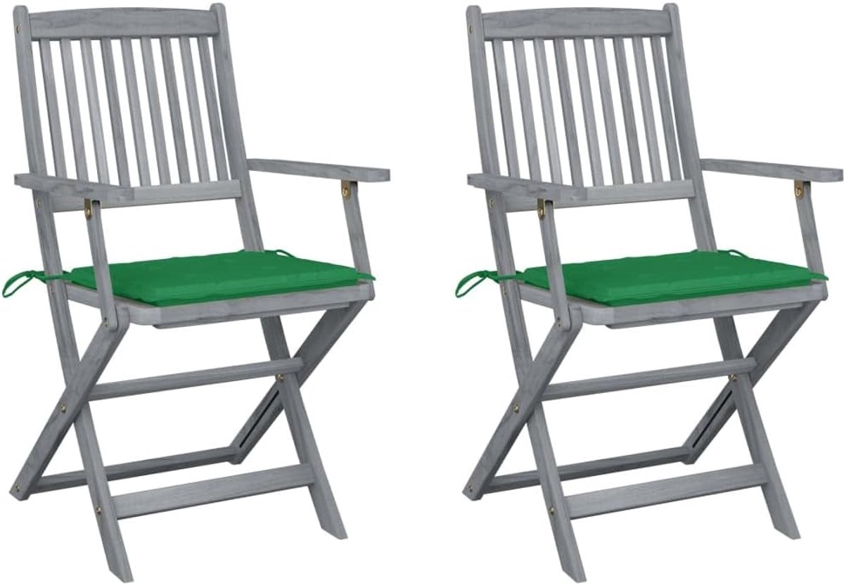 Set van 2 tuinstoelen van acaciahout met zitkussen grijs gelakt
