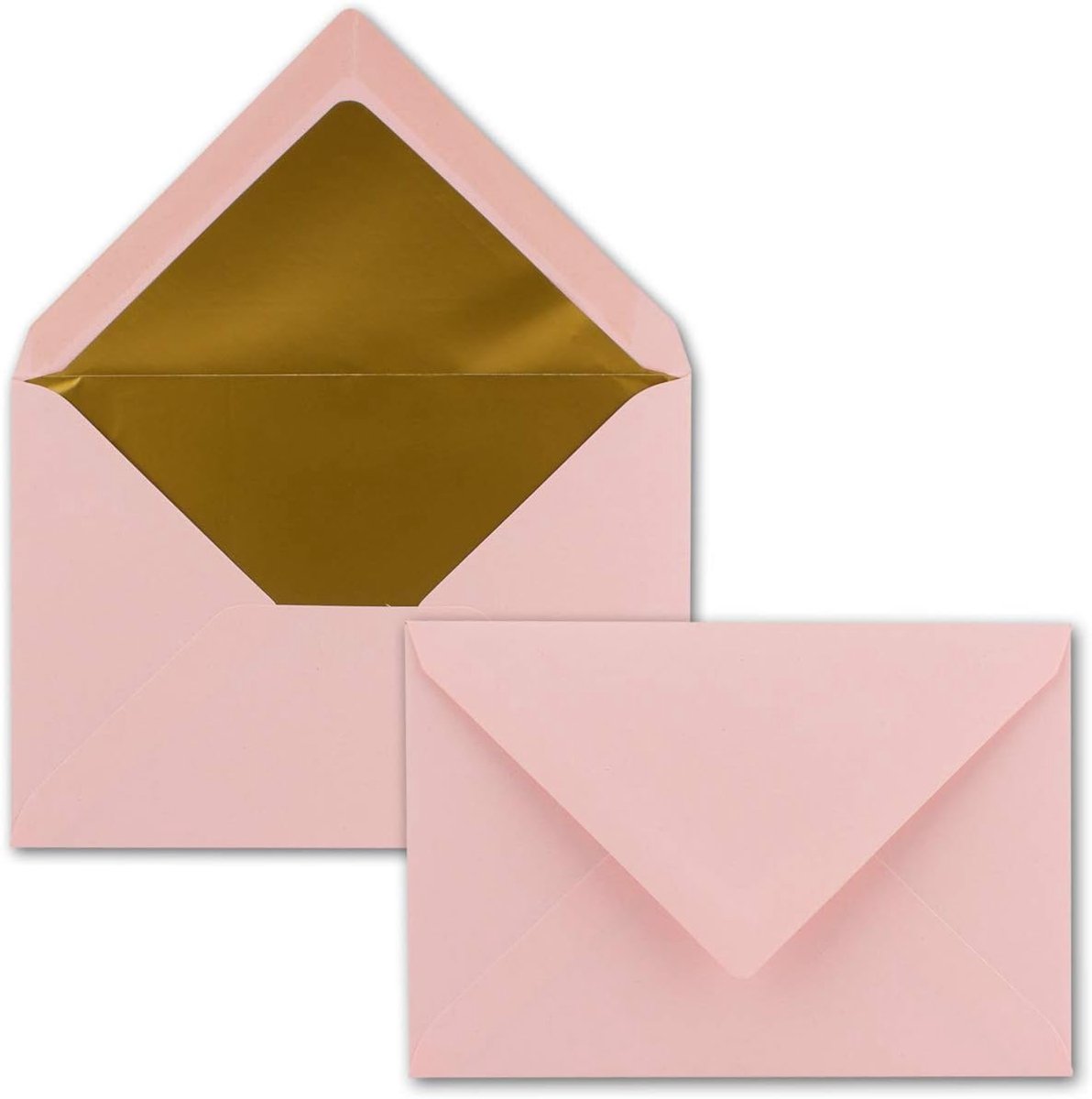 10 enveloppen in roze - DIN C6 - 11,4 x 16,2 cm - nat lijmen - mat oppervlak met goud-metallic voering - zonder adresvenster, voor uitnodigingen