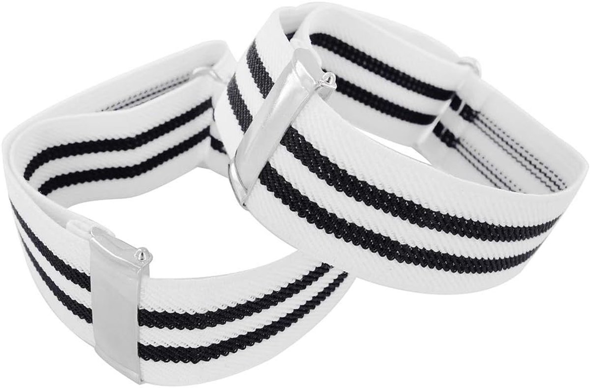 axy 1 paar heren hemd mouwhouders - mouwband - elastische en verstelbare unisex (wit met 2 zwarte strepen)