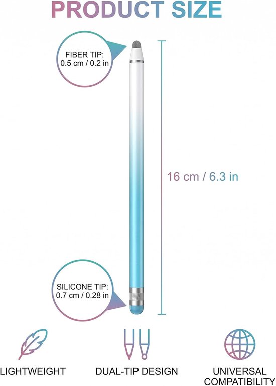 Stylus voor touchscreens met rubberen punten, 2-in-1 pen voor tablet/telefoon/besturingssysteem/besturingssysteem, universele pen en stylus voor hoge precisie — afbeelding 2