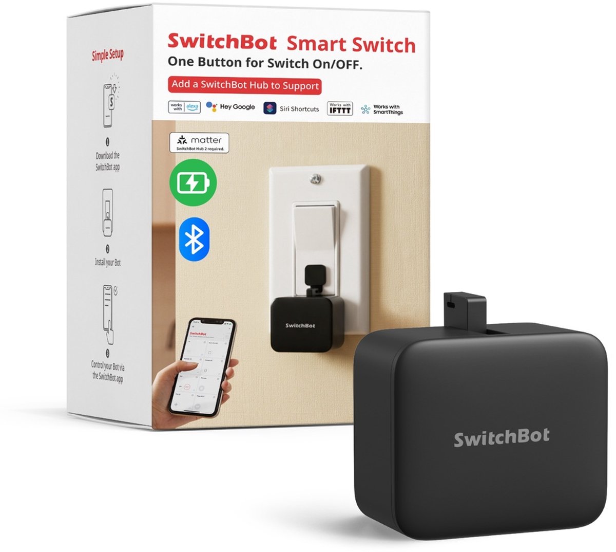 SwitchBot Bot 2 White - Smart oplaadbare afstandsbediening - Smart Home - Draadloos