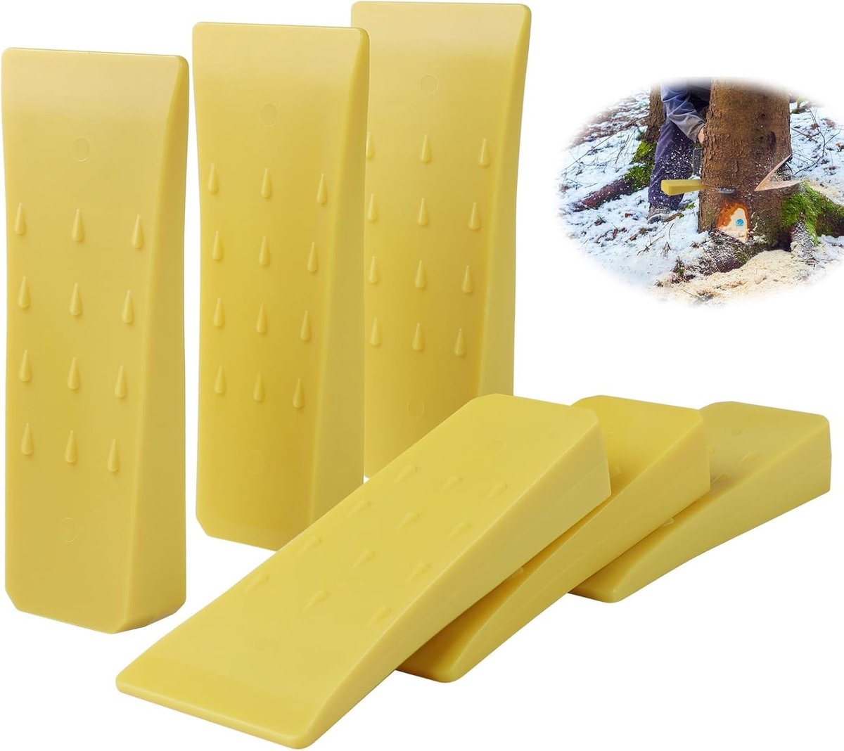 Set van 4 Gele Houtsnijwiggen van 15 cm - Kunststof Wedges voor Boomval en Bosbeheer, Impactbestendig en Duurzaam