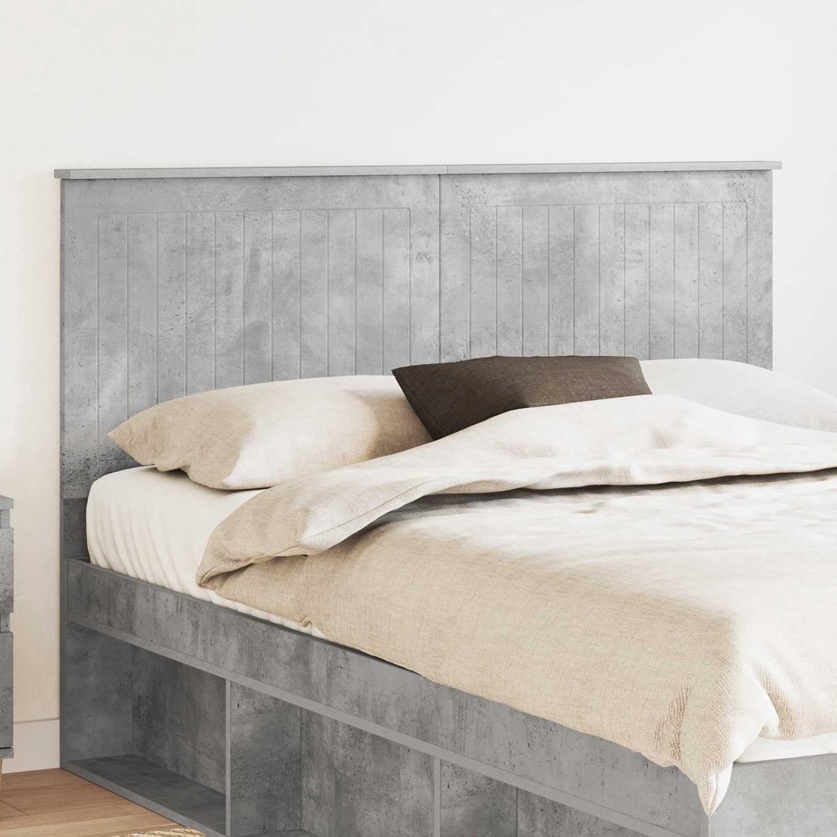 Hoofdeinde met rugsteun, beton, grijs, 140 cm, houtmateriaal, modern hoofdeinde met rugsteun, elegant design voor minimalistische inrichting