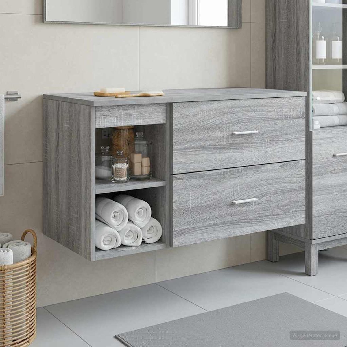Badkamermeubelset 2 stuks grijs Sonoma houtmateriaal wandmontage