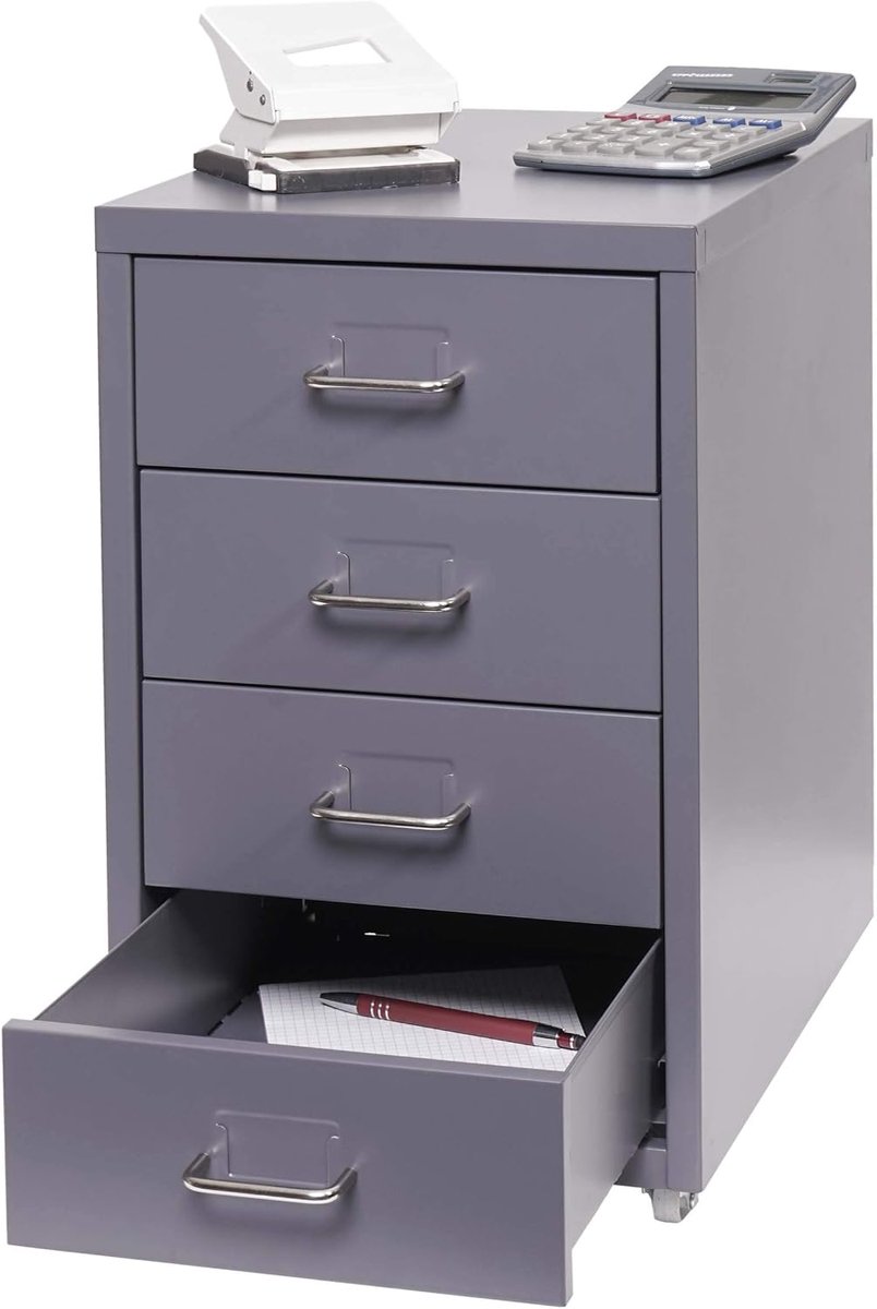 Rollcontainer Boston T851, ladekast stalen kast bureaukast, 48x28x41cm 4 laden - donkergrijs