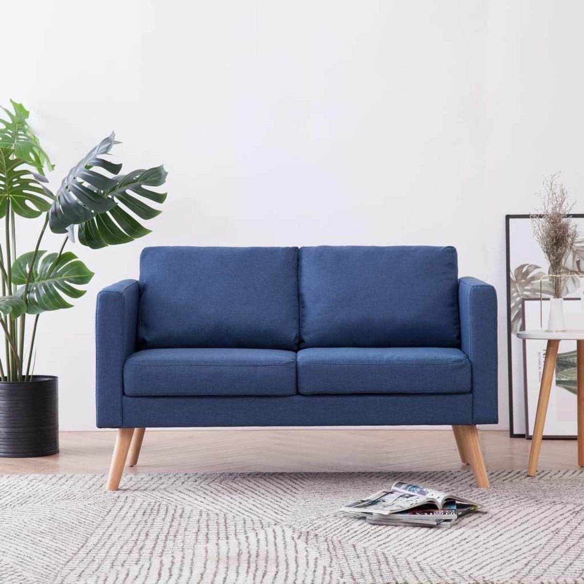2-zitssofa lounge sofa | kleine stoffen sofa gestoffeerde sofa | moderne bank met houten frame + stoffen bekleding | bank voor woonkamer slaapkamer | blauw