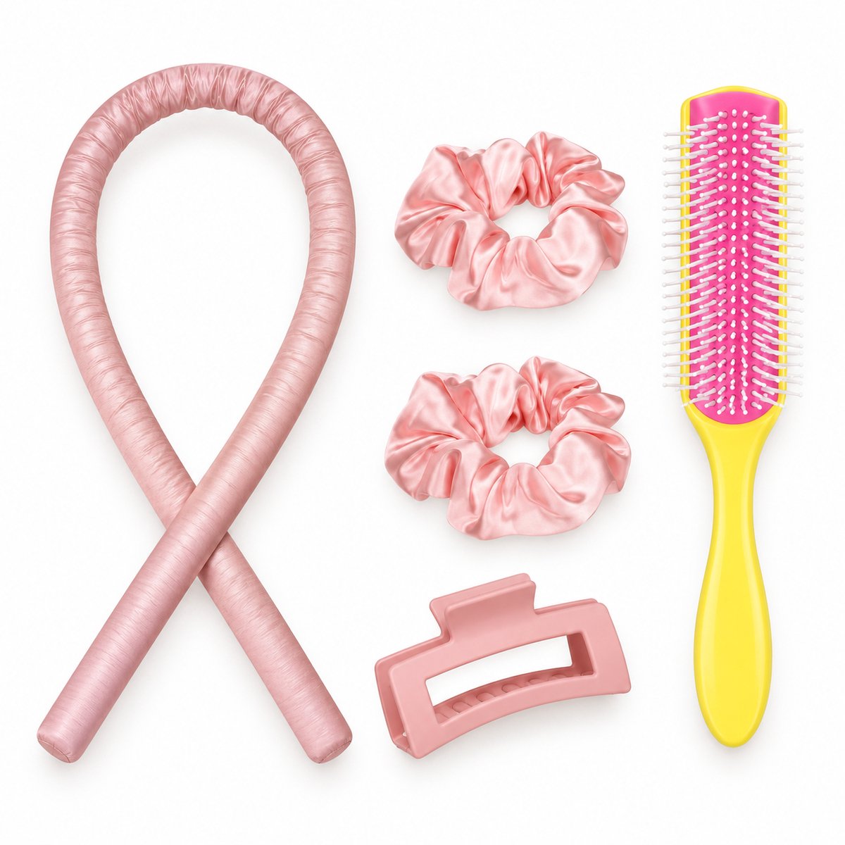 Professor Q Heatless Curls Set - Krullint met 2 Elastiekjes en Haarklem - Stylingborstel Fusion Pink - 9 Rijen