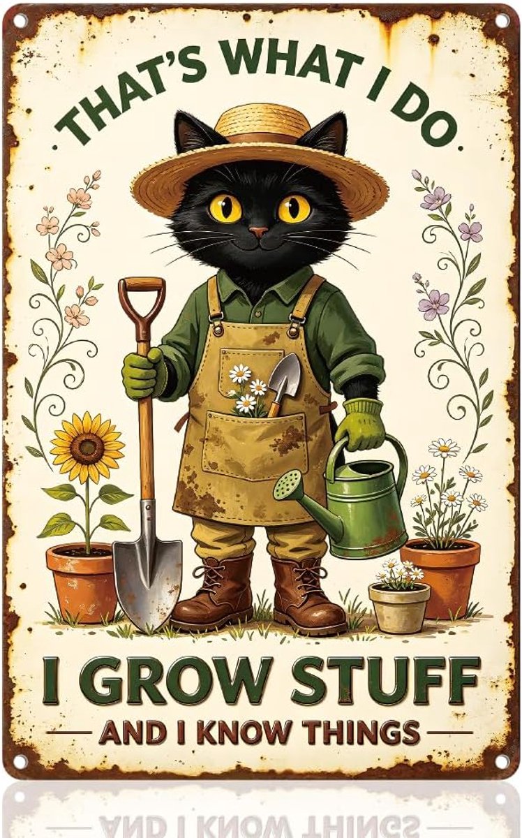 Gardener zwarte kat metalen bord, 30 x 20 cm