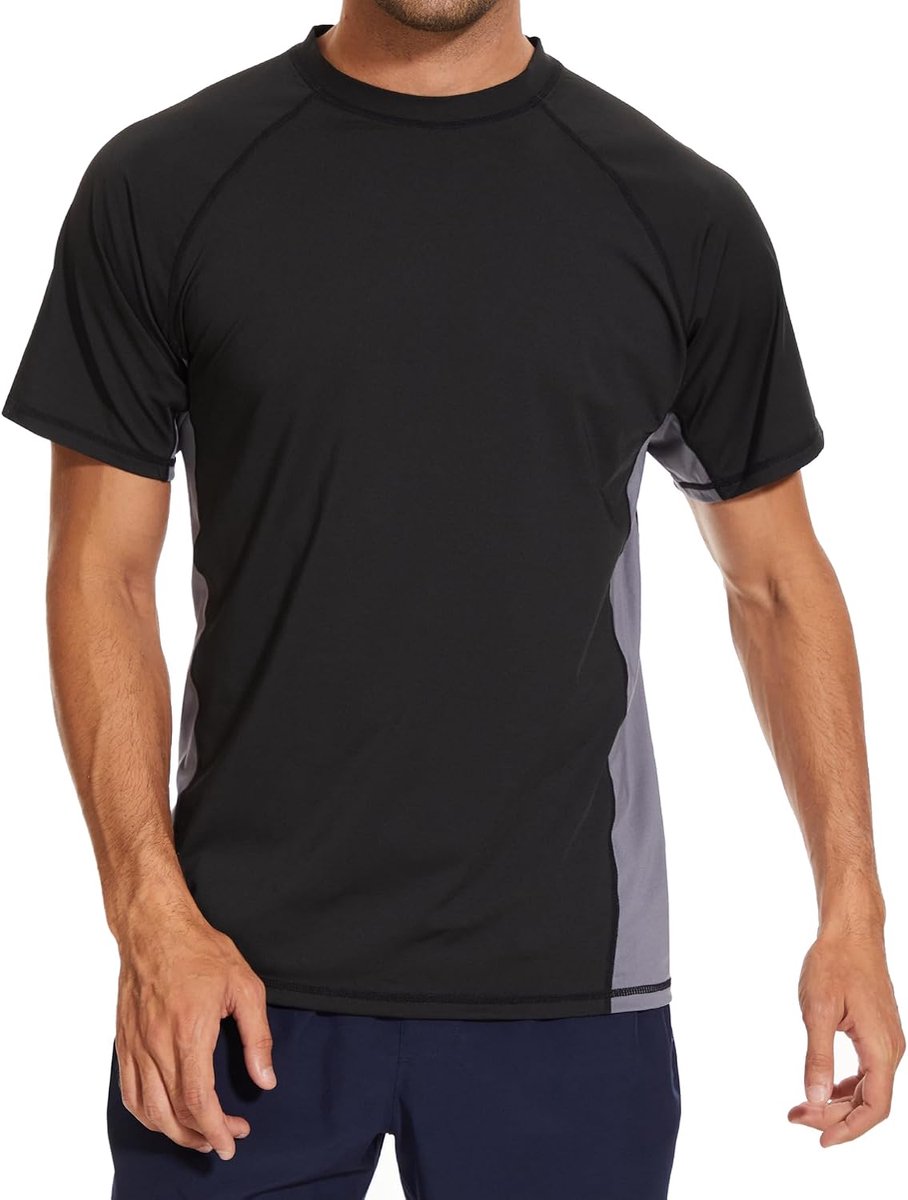 Rashguard Herenshirt, T-shirt, met korte mouwen, uv-bescherming, elastisch, sneldrogend, UPF 50, functioneel shirt, fitnessshirt, rash-vest voor surfen, hardlopen, vissen, wandelen, M-3XL
