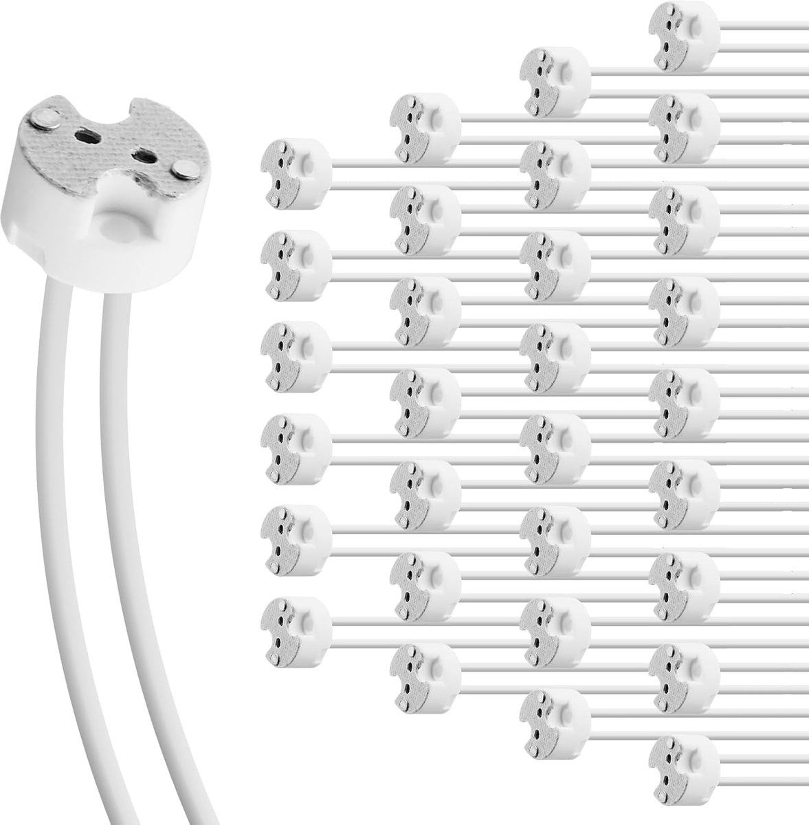 Lampfitting, GU5.3-fitting met 14 cm siliconen beschermde kabel, keramische sokkel, fitting MR16-fitting voor ledspots en halogeenlampen, stiftfitting G4 GU4 G6.35, max. 100 W 12 V, 30 stuks